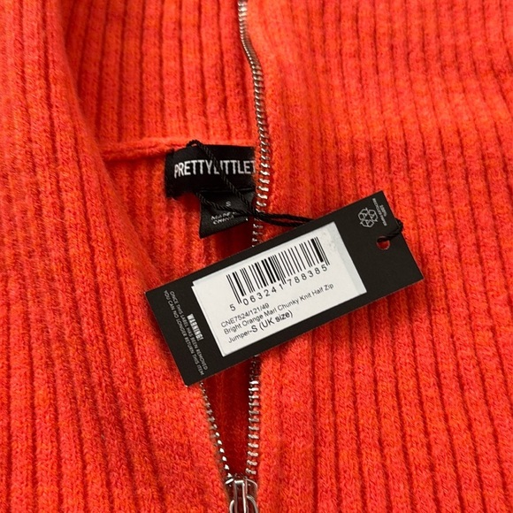 PrettyLittleThing Bright Orange Marl Chunky Knit Half Zip Sweater - Picture 3 of 3